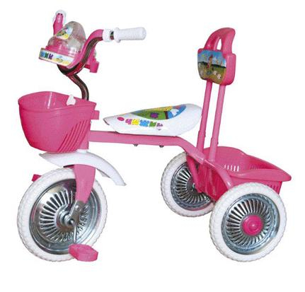 Велосипед ЧИЖИК 3-х колесный, розовый, металлические колеса 10 и 8 дюймов , световой и звуков эффект
