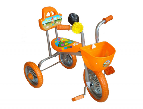 Велосипед ЧИЖИК 3-х колесный, оранжевый, металлические колеса.10 и 8 дюймов