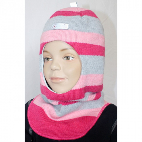 Шапка-шлем для девочки зимняя Радуга Олдос розовый-серый