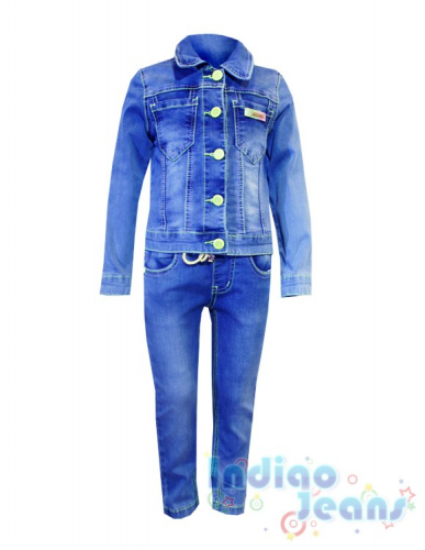 Голубой джинсовый костюм для девочек, брюки на резинке