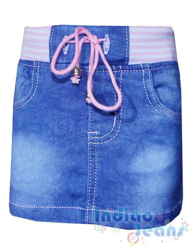 Джинсовая юбка с вываренным рисунком для девочек
