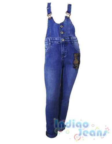 Стильный джинсовый  полукомбинезон для девочек 