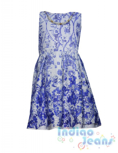 Оригинальное бело-голубое платье для девочек