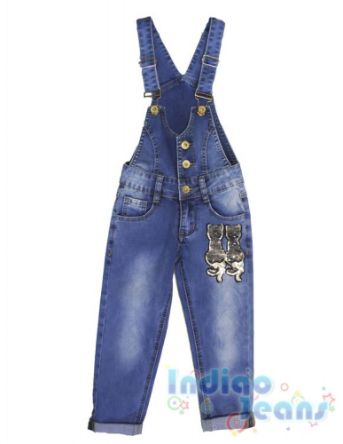 Голубой джинсовый полукомбинезон для девочек