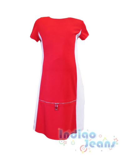 Коктейльное красное   платье с молнией