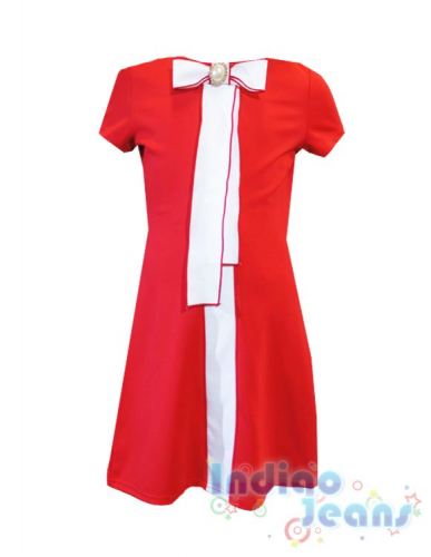 Коктейльное красное  платье с бантом