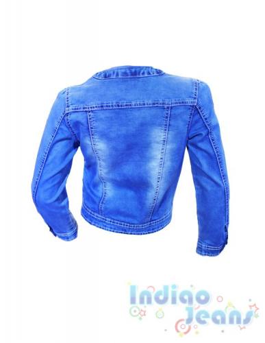 Голубая джинсовая куртка без воротника. для девочек