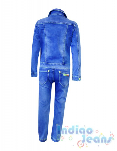 Голубой джинсовый костюм для девочек, брюки на резинке