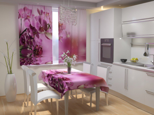 Фотошторы для кухни Розовые лепестки орхидеи