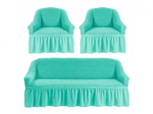 Чехол на мягкую мебель (диван+2 кресла) голубой