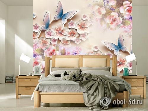 3 D обои Цветочное изобилие с бабочками