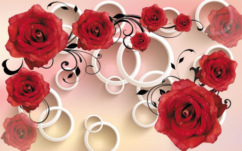 3 D обои Красные розы с объемными кольцами