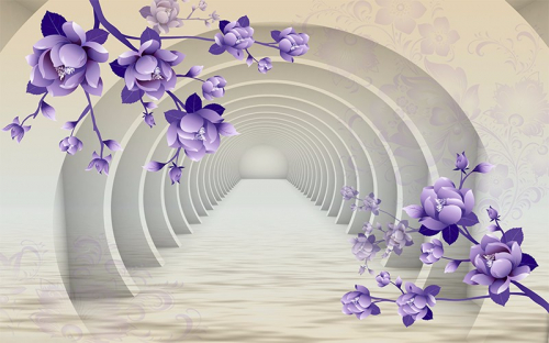 3 D обои Объемные арки с фиолетовыми цветами