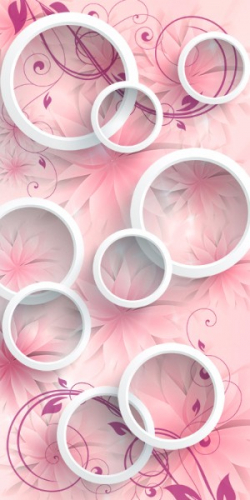 3 D обои Белые кольца на цветочном фоне