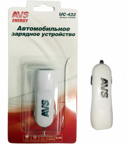 Зарядное устройство автомобильное AVS 2 порта USB UC-433 (2.4A)