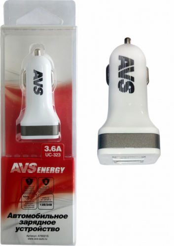 Зарядное устройство автомобильное AVS 2 порта USB UC-323 (3.6A)