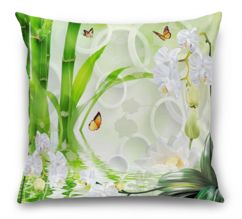 Подушка Орхидеи на салатовом фоне в стиле спа