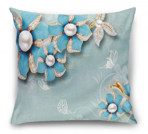 Подушка Синие цветы с жемчугом