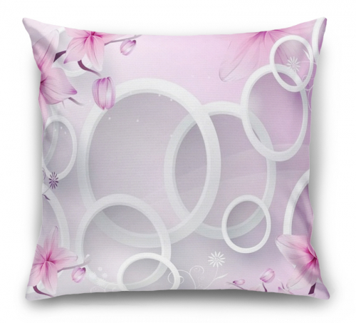 Подушка Яркие розовые цветы с объемными кругами