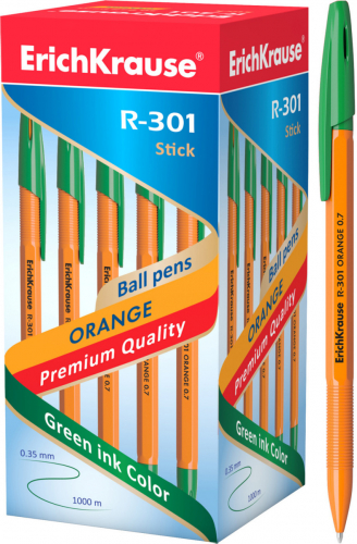 Ручка шариковая ErichKrause(R) R-301 Orange Stick 0.7, цвет чернил зеленый