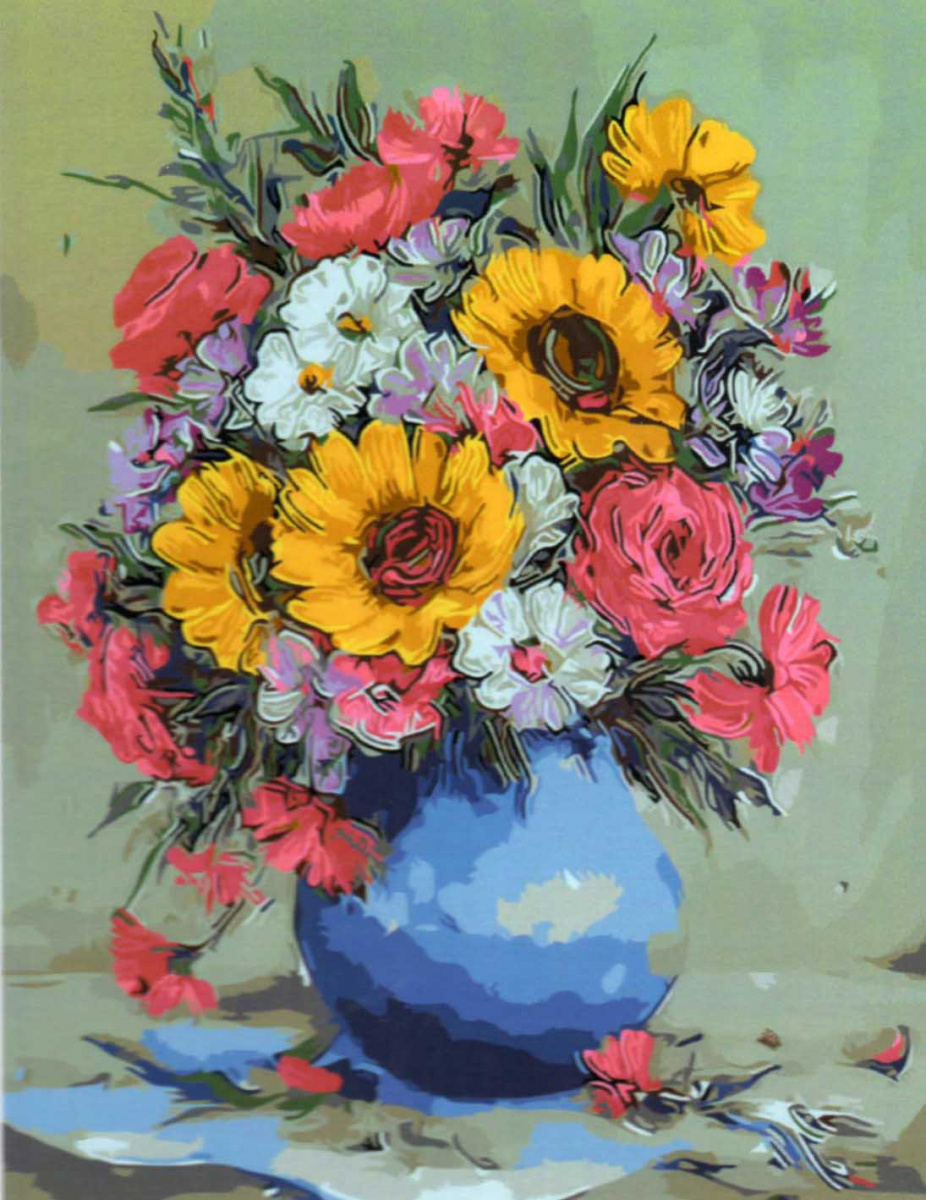 Цветы в вазе красками