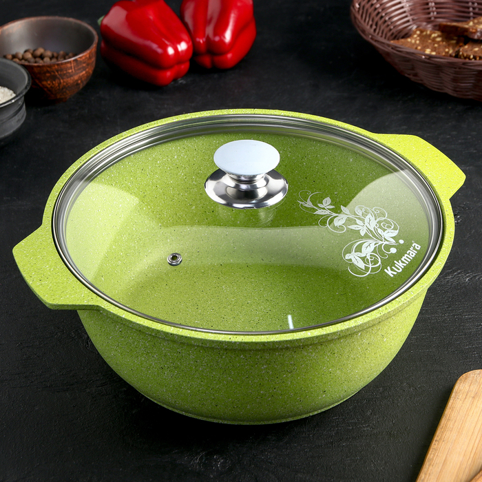 Кастрюля-жаровня со стеклянной крышкой, антипригарное покрытие(lime)