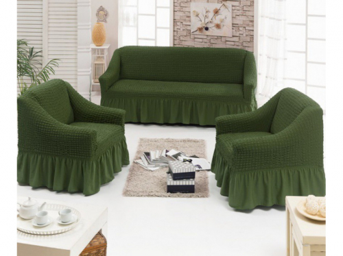 Чехол на мягкую мебель (диван+2 кресла) ЗЕЛЕНЫЙ