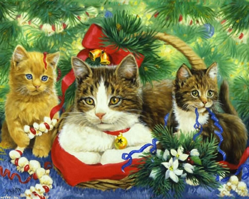 Картина по номерам 40х50 - Рождественские котики