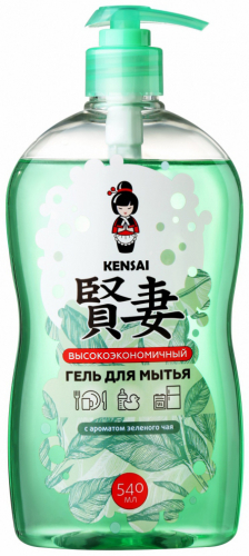 KENSAI Гель высокоэффективный для мытья посуды, овощей, фруктов, детских принадлежностей  с ароматом зеленого чая, 540 мл