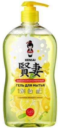 KENSAI Гель высокоэффективный для мытья посуды, овощей, фруктов, детских принадлежностей с ароматом Японского лимона, 540 мл