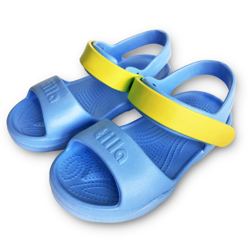 сандалии детские из ЭВА с хлястиком из ПВХ и светоотражающей вставкой голубо-желтый (новый) TKV-2202-2.0