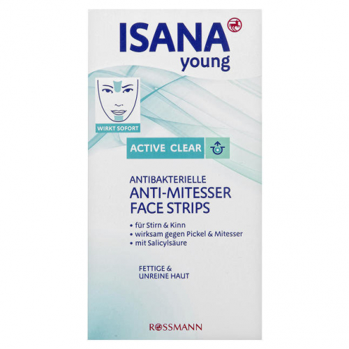 156р.204р.ISANA Young Active Clear Antibakterielle Anti-Mitesser Face Strips Антибактериальные полоски против черных точек против прыщей и угрей 3 шт.