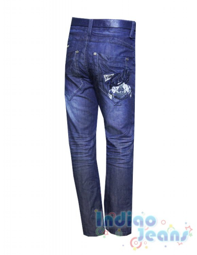 Утепленные джинсы для мальчика с принтом на кармане