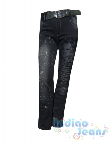  825 р.Интересные утепленные джинсы для девочек, ремень в комплекте