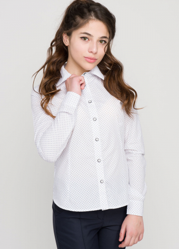 Блузка Рубашка классическая белый в горошек