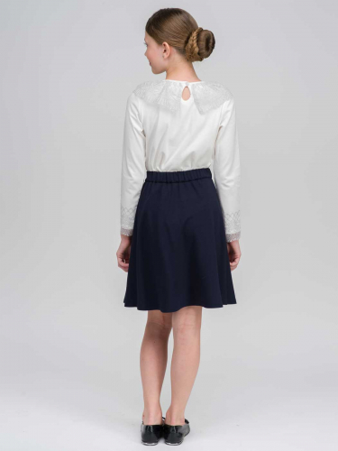 Трикотажная блузка школьная Амира кремовая с серым
