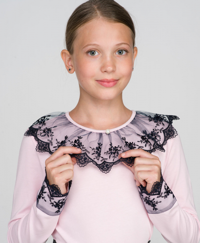 Трикотажная школьная блузка Марго розовая с синим