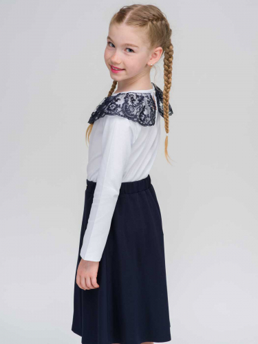 Трикотажная блузка школьная Аврора белая с синим