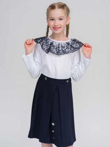 Трикотажная блузка школьная Аврора белая с синим