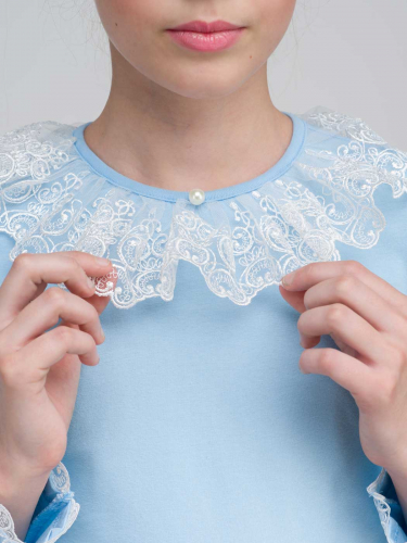 Трикотажная школьная блузка Амира голубая с кремом