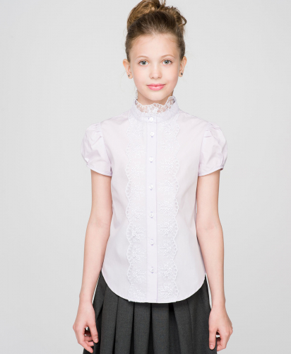 Школьная блузка с коротким рукавом Кружево сиреневая