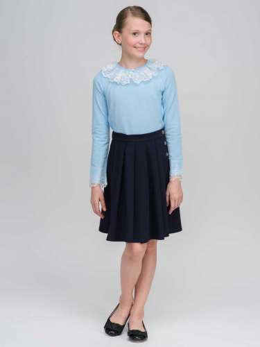 Трикотажная школьная блузка Амира голубая с кремом