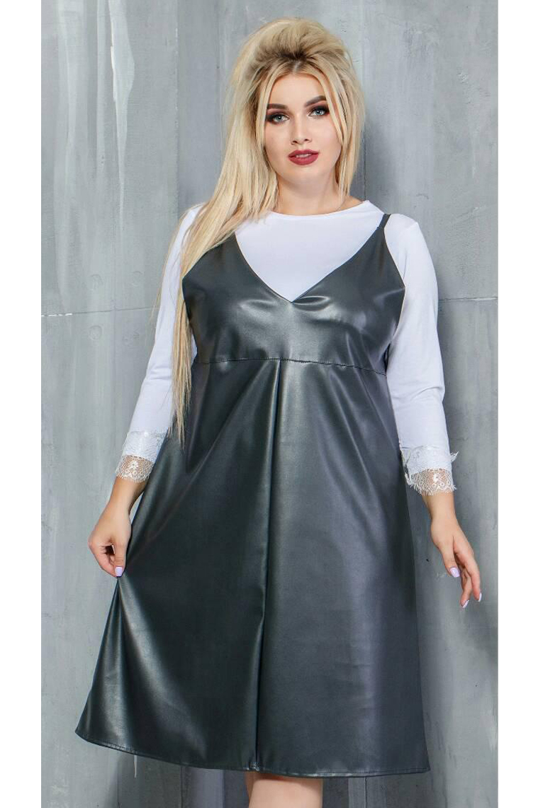 В серебре мой сарафан. Сарафан женский из экокожи для полных женщин. Сарафан классический для офиса. Фасоны сарафанов для женщин. В серебре мой сарафан.