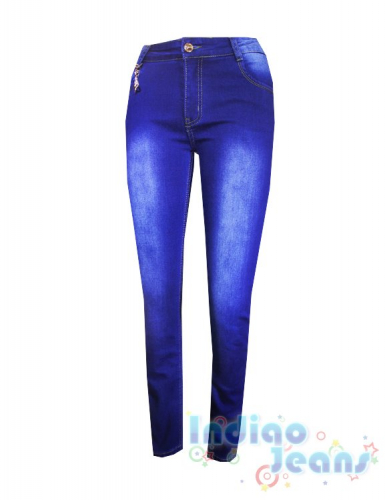  1485 р.Синие утепленные джинсы-стрейч для девочек
