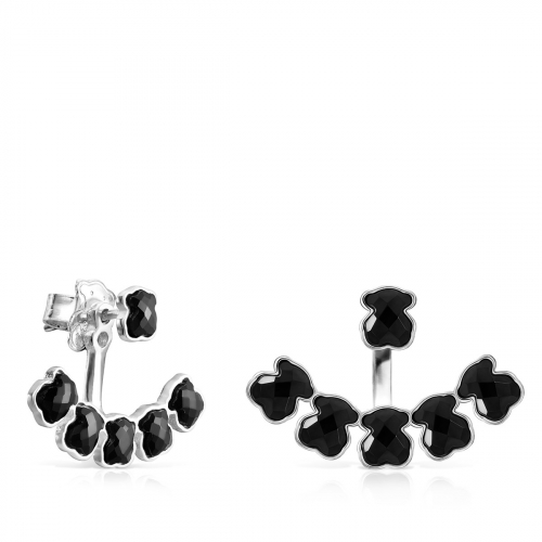 Short Mini Onix Earrings in Silver with six Onyx bears