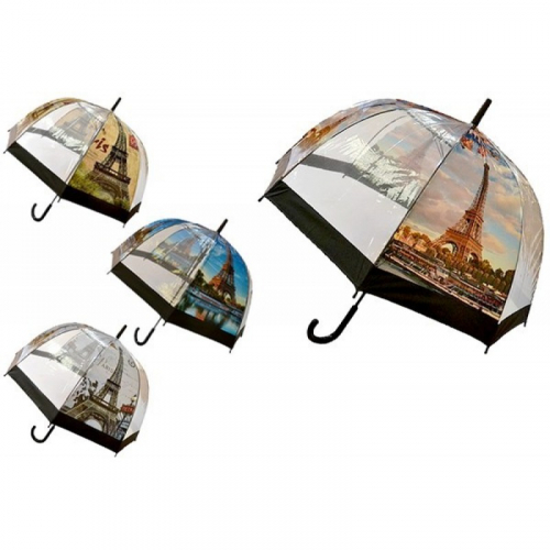 Зонт-трость полуавтомат с прозрачными клиньями «Эйфелева башня» D купола 90см