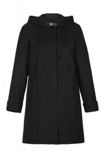 Пальто Камия черная кашемир капюшон К 0143