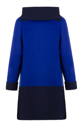 Пальто Камилла сине-черная кашемир капюшон В 0029