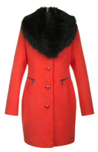Пальто утепленное Жозефина красная кашемир мех У 0027