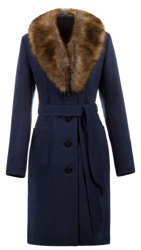 Пальто утепленное Анжелика синяя мех У 0129